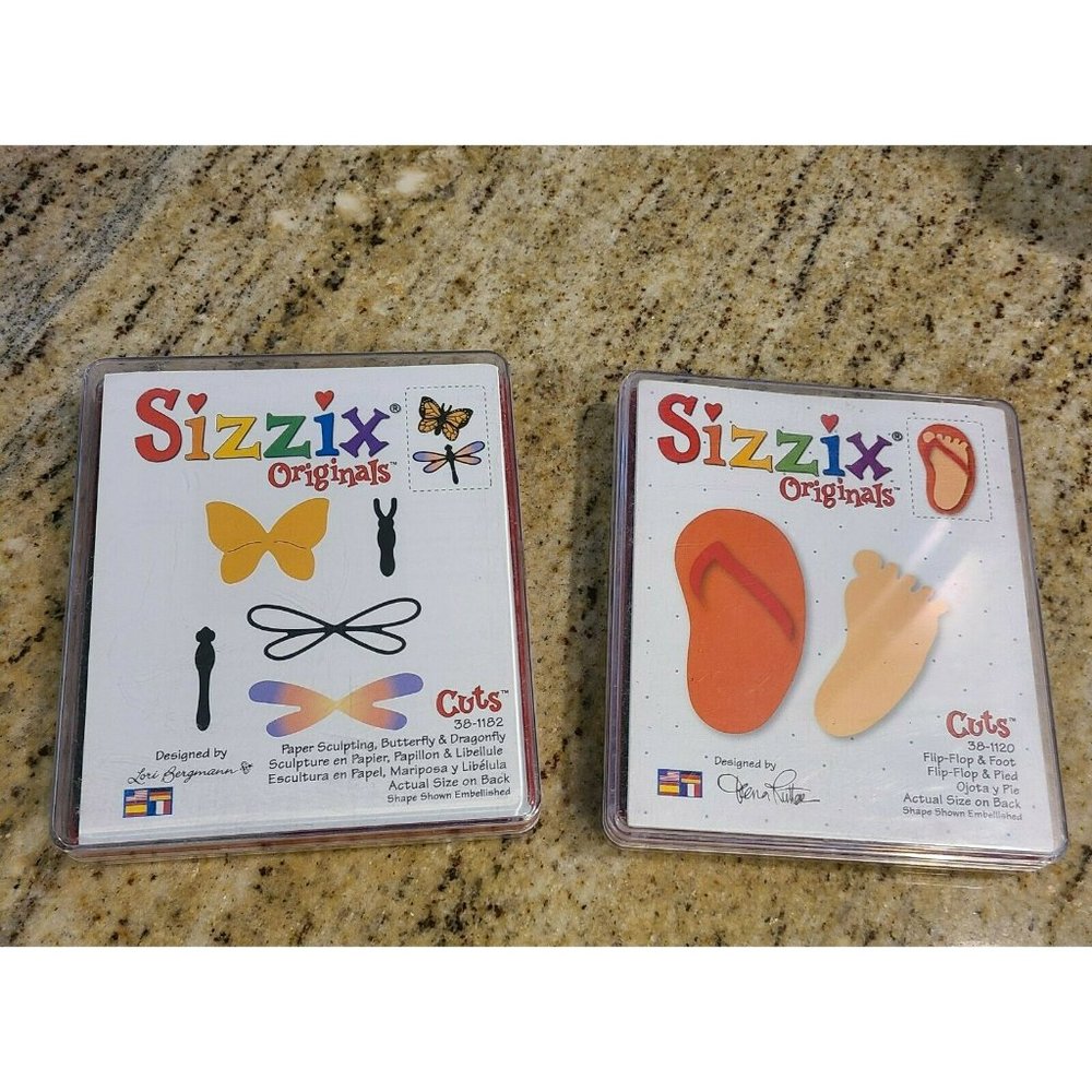 2~Sizzix Originals Cuts Paper Sculpting Butterfly DragonFly & Flip Flop Foot